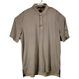 RLX Ralph Lauren polo shirt mens L Large blue yellow striped performance stretch